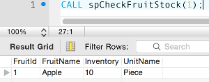 Screenshot of calling our modified stored procedure in MySQL