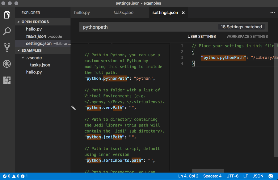 Screenshot of Visual Studio Code's settings file