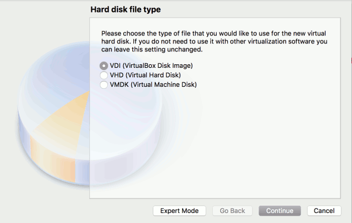Screenshot of the VirtualBox wizard - Hard Disk File Type screen.