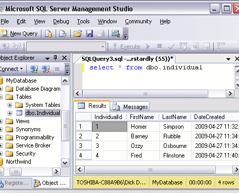 Screenshot SQL query results