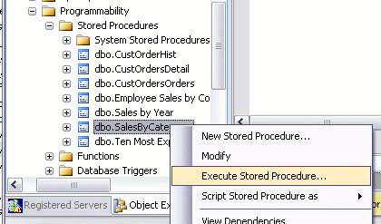Initiating the execution of a stored procedure