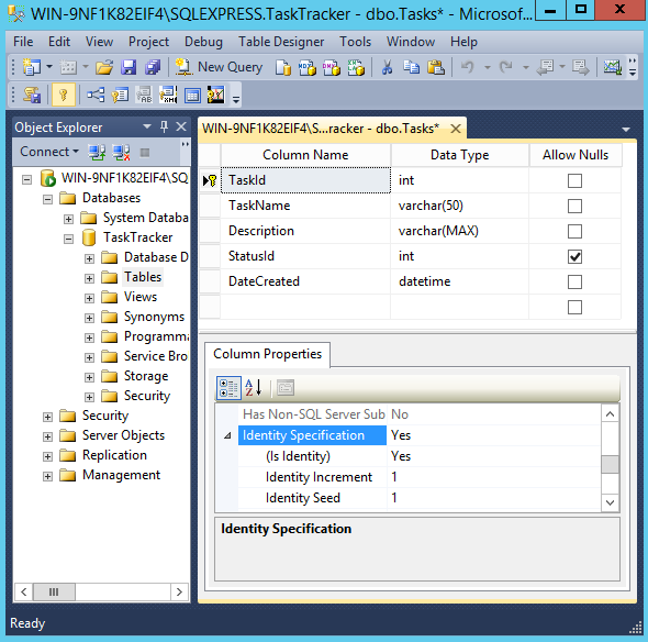 Creating a table in SQL Server - step 2