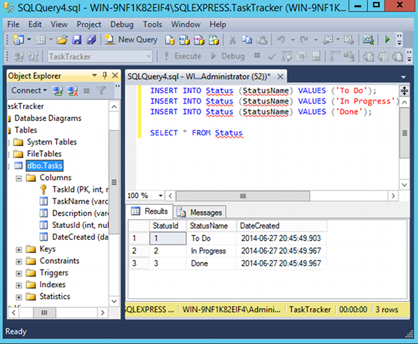 Screenshot SQL query results