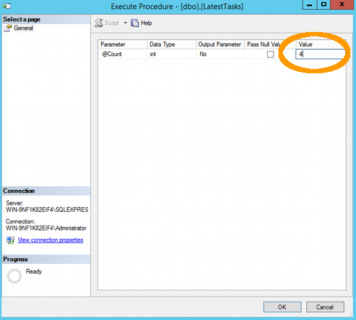 Initiating the execution of a stored procedure