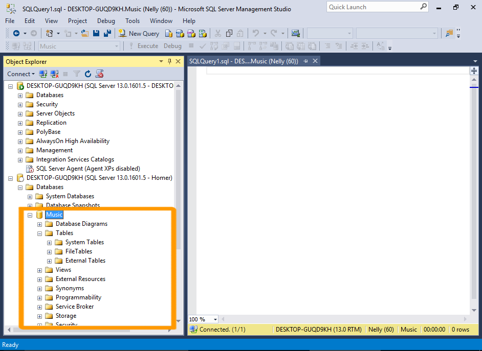 Screenshot of creating a database user in SQL Server.