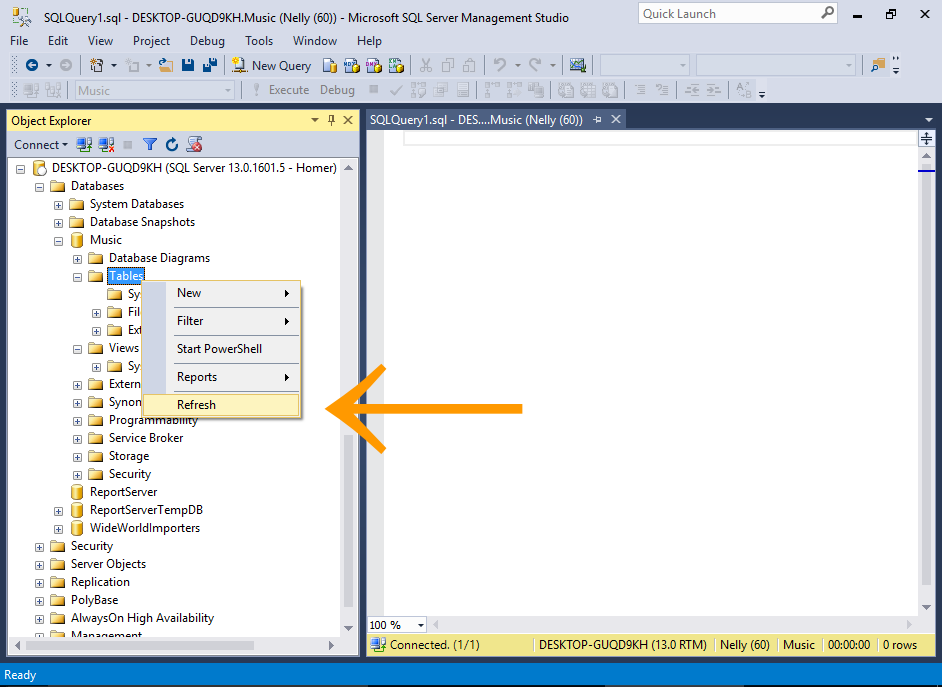 Screenshot of creating a database user in SQL Server.