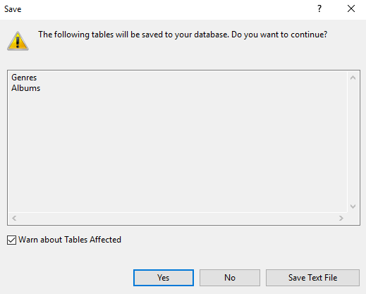 Screenshot of the warning message on save.
