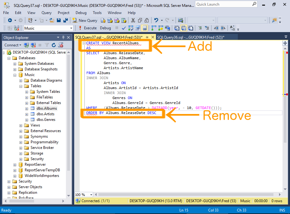 create view table sql server