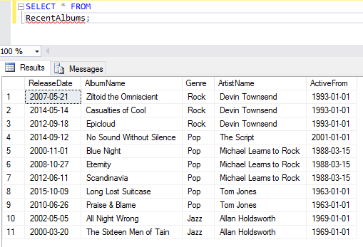 Screenshot of altering a view in SQL Server.