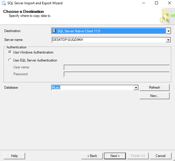 Screenshot of importing data into a table via the SSMS GUI.