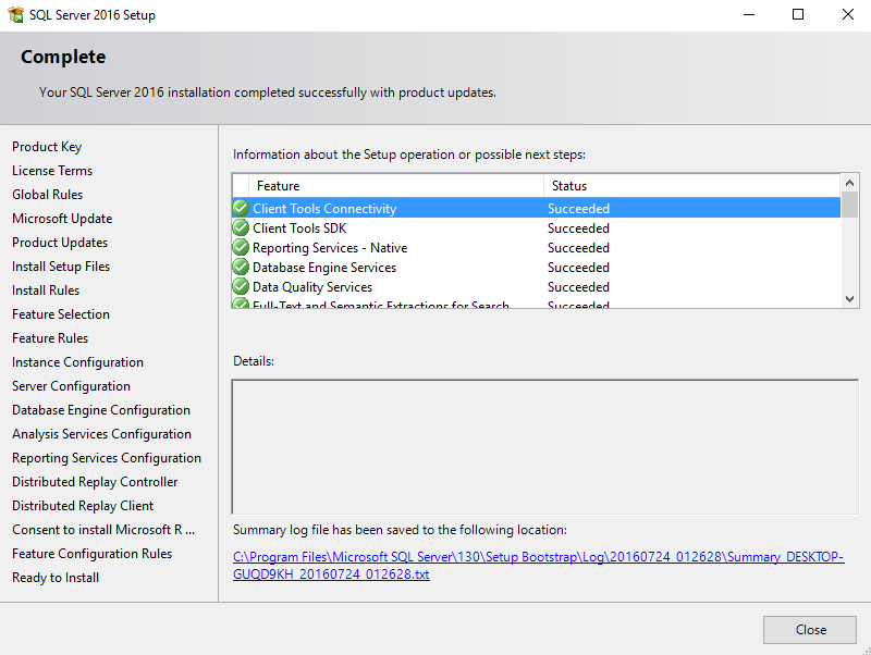 Screenshot of the Installation Complete message.