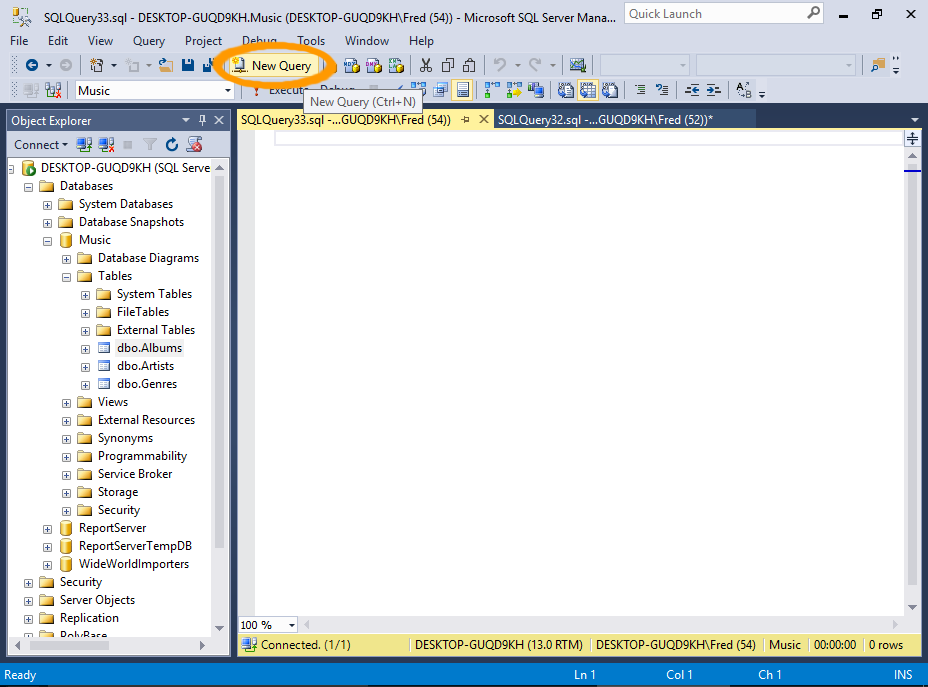 Screenshot of selecting the Query Designer in SSMS.