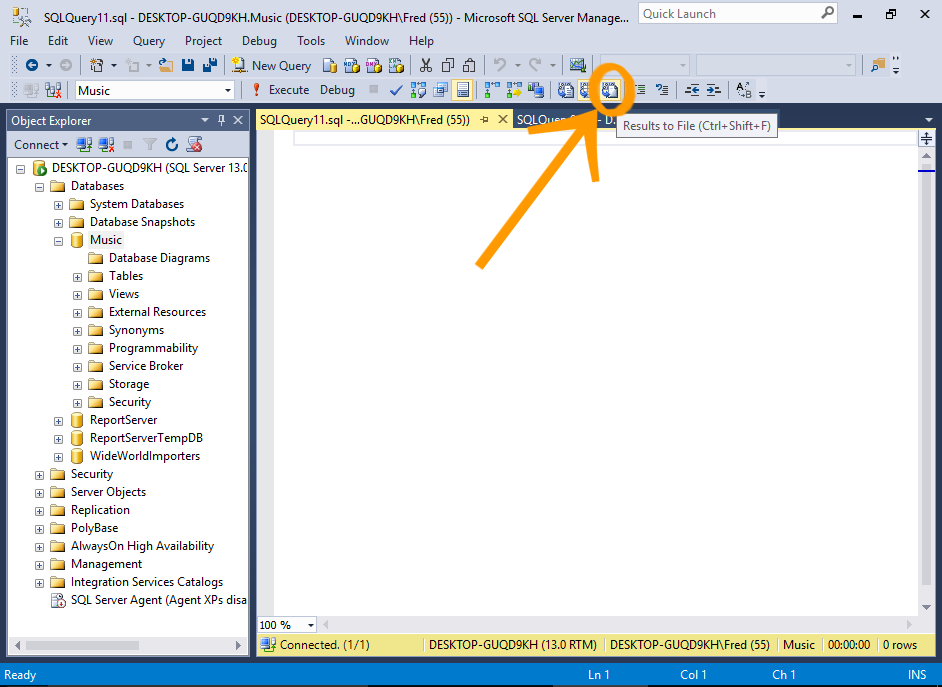 Screenshot of the Results to File icon.