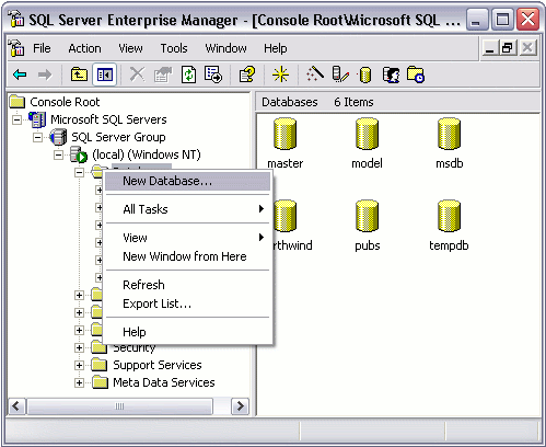 Creating a new database in SQL Server - step 1