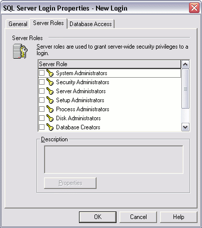 SQL Server Login Properties - Server Roles tab