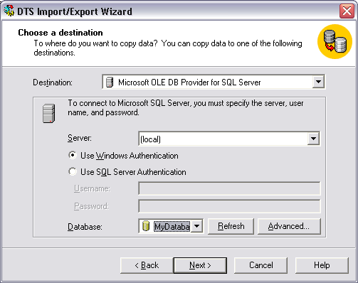 DTS Import/Export Wizard - step 4