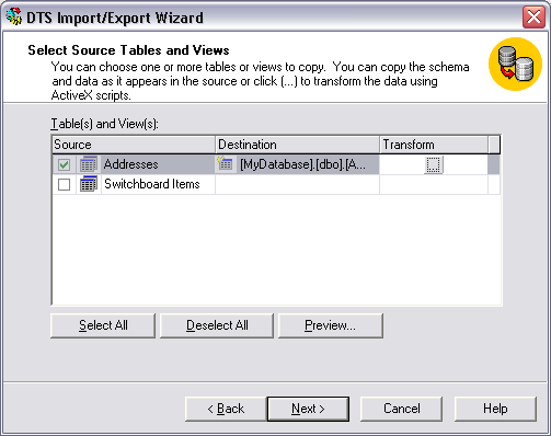 DTS Import/Export Wizard - step 6