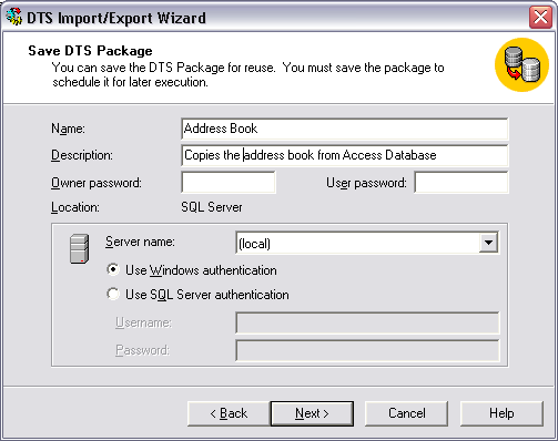 DTS Import/Export Wizard - step 8