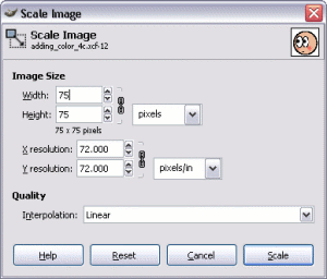 Resizing the image with the scale dialog box.