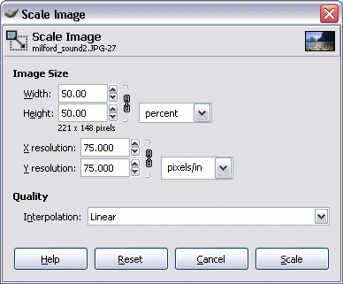 Resizing the image with the scale dialog box.