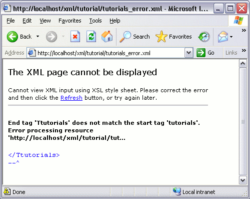 Viewing an error in an XML file